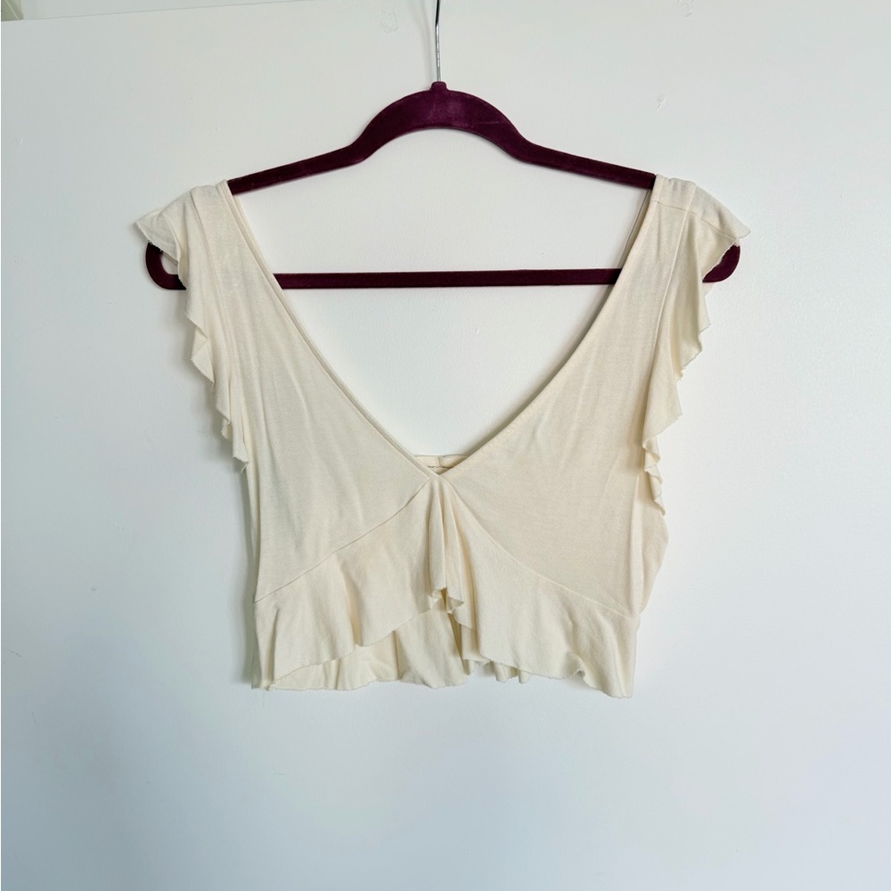 Urban Outfitters - Cream Ruffle Crop Top